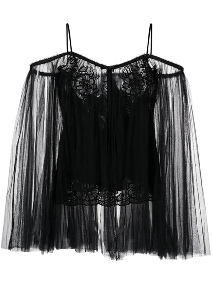 Lace-Embroidered Charmeuse Tunic Top