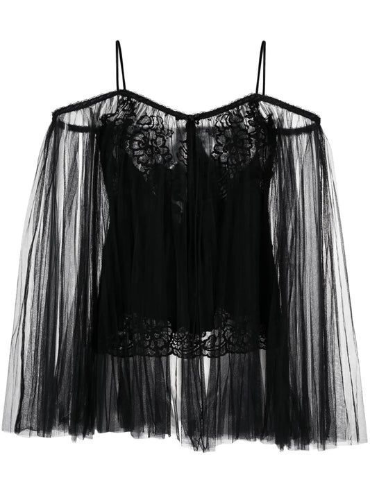 Lace-Embroidered Charmeuse Tunic Top