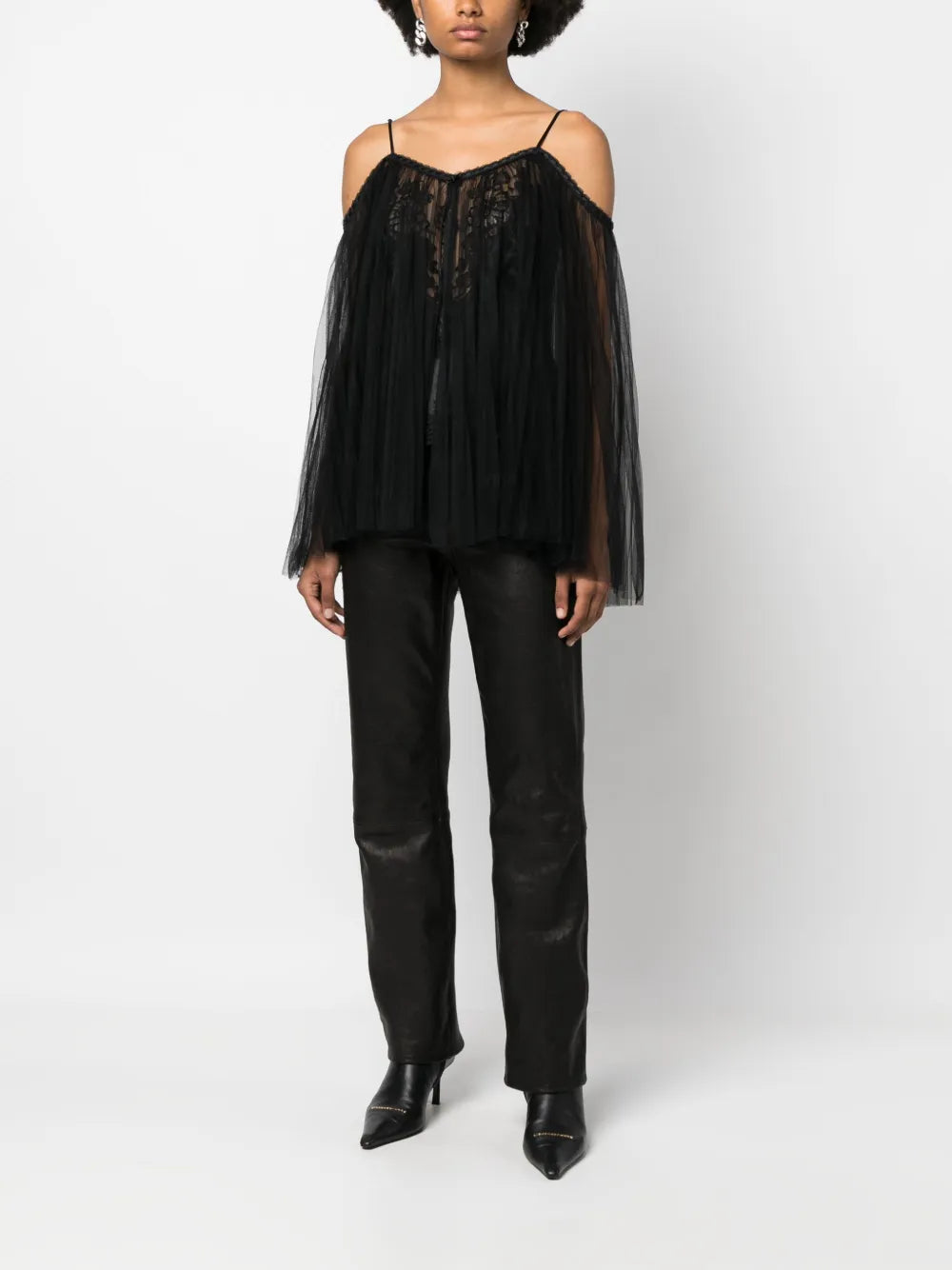 Lace-Embroidered Charmeuse Tunic Top