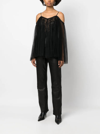 Lace-Embroidered Charmeuse Tunic Top