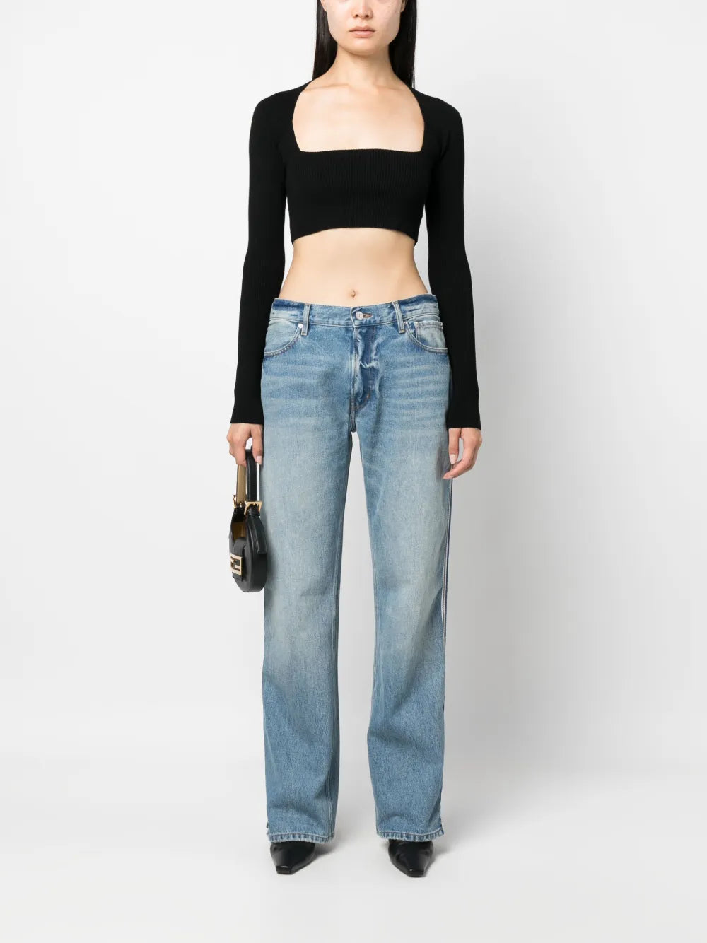 Wide-Leg Zipped Jeans