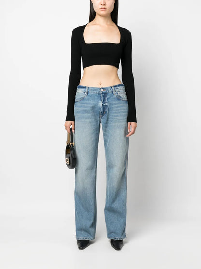 Wide-Leg Zipped Jeans