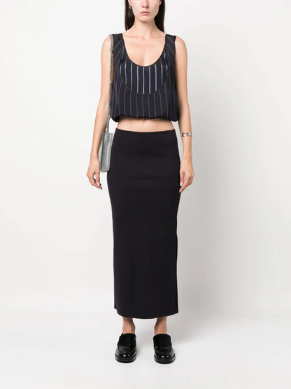 High-Waisted Rear-Slit Skirt