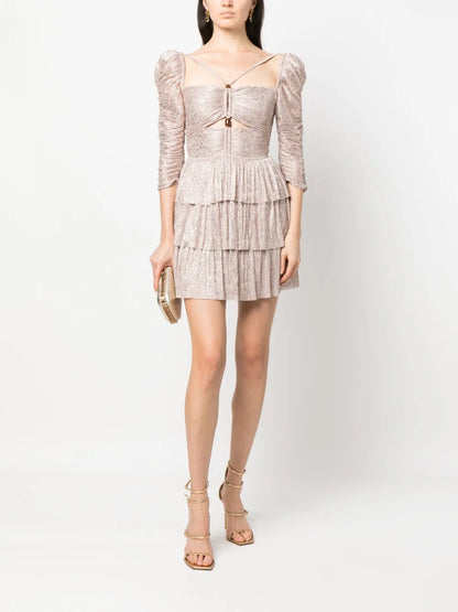 Plissé Effect Tiered Mini Dress