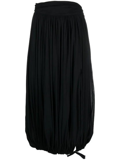Pleated Puffball Midi Skirt