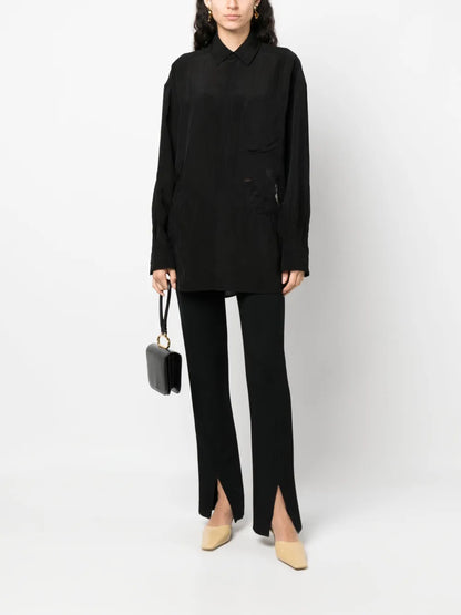 Floral Lace-Appliqué Satin-Finish Shirt
