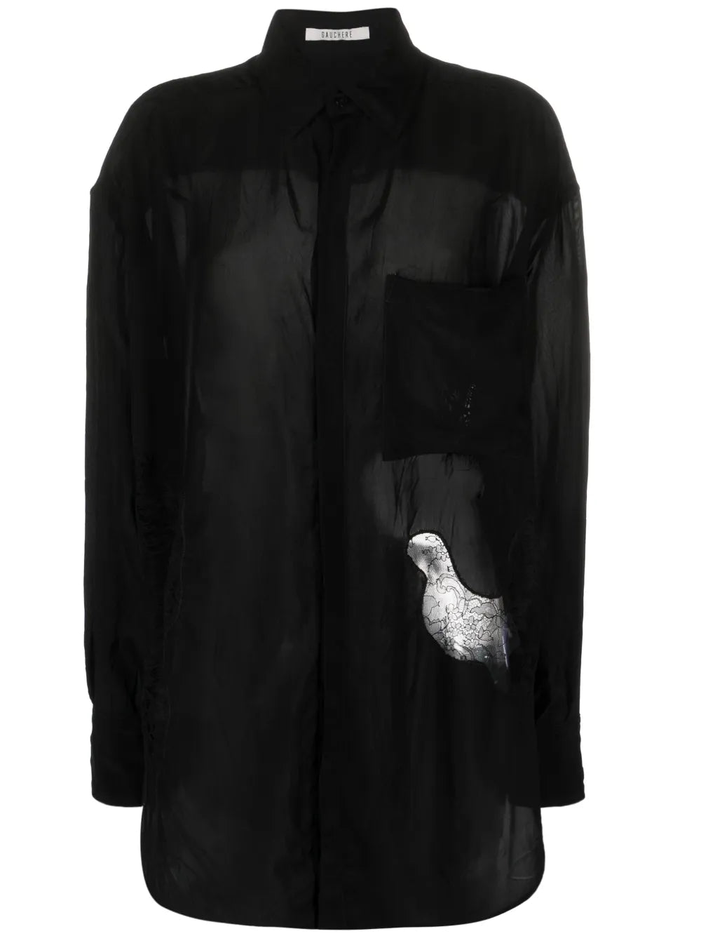 Floral Lace-Appliqué Satin-Finish Shirt