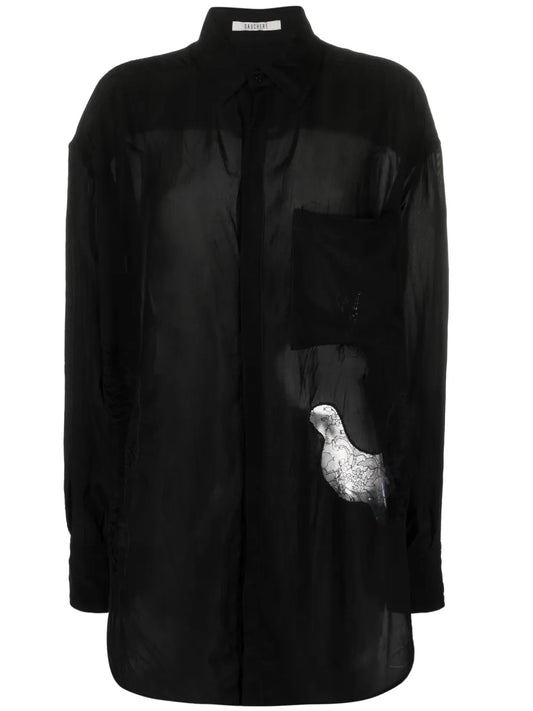 Floral Lace-Appliqué Satin-Finish Shirt