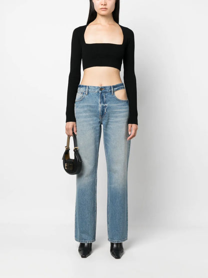 Cut-Out Straight-Leg Jeans