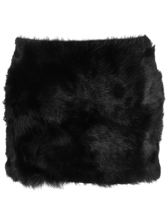 Fleece-Texture Leather Miniskirt