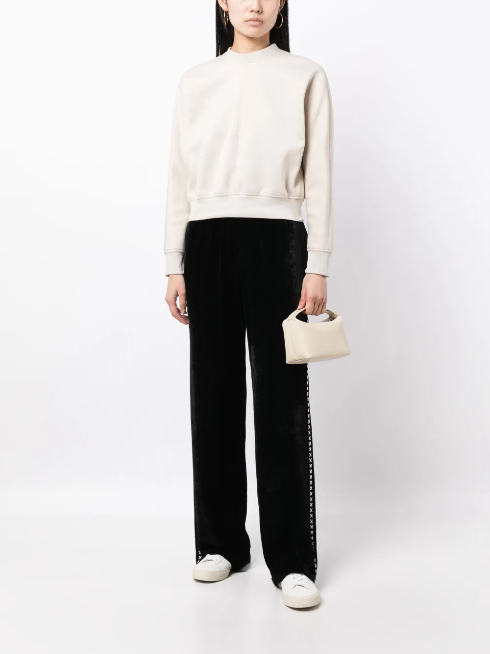 Cross-Print Velvet-Finish Track Pants