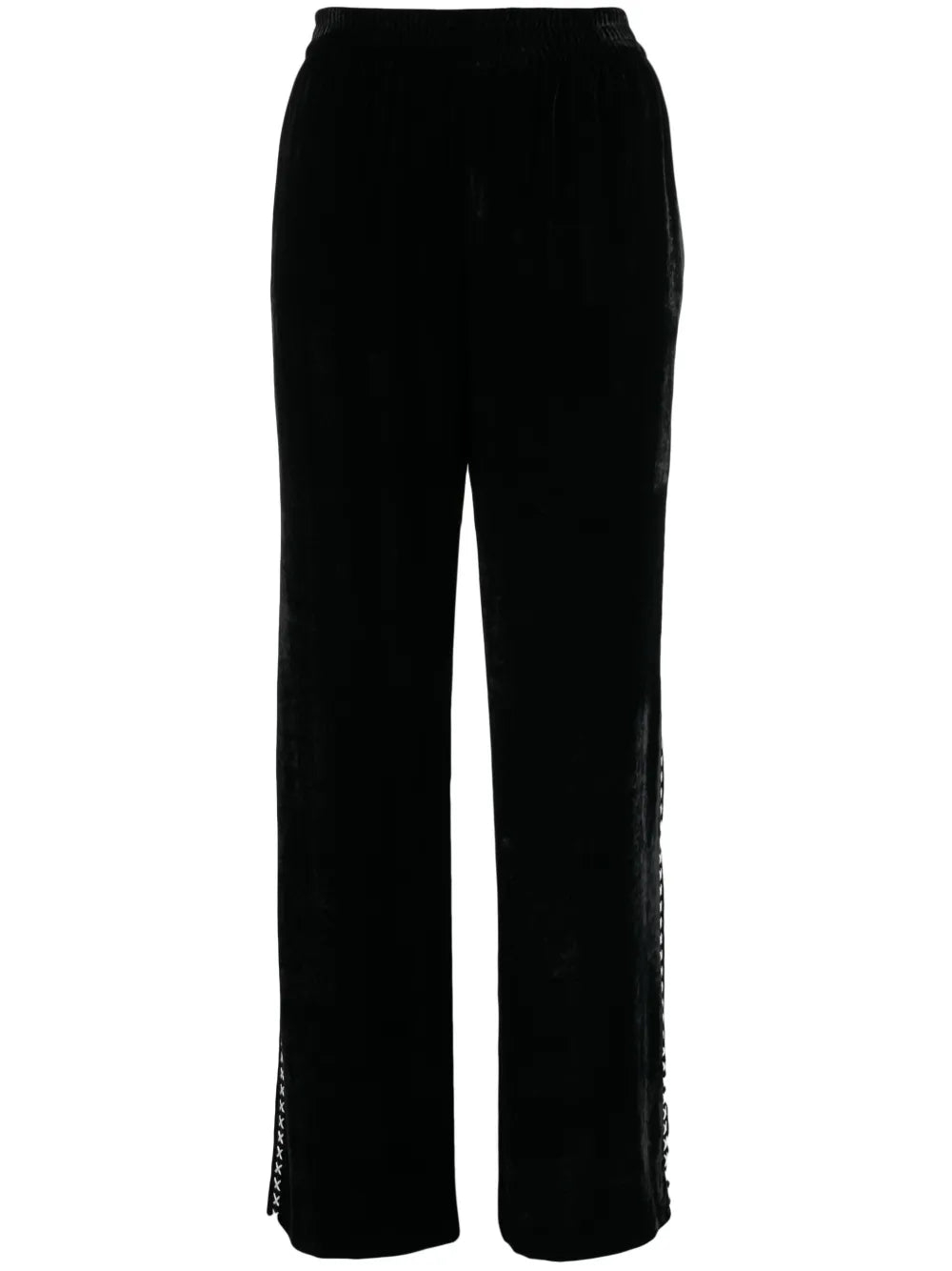 Cross-Print Velvet-Finish Track Pants