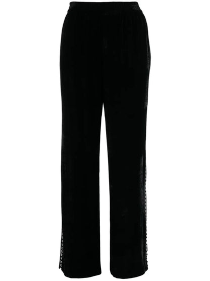 Cross-Print Velvet-Finish Track Pants