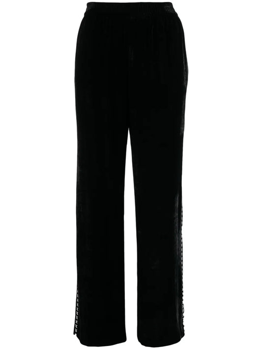 Cross-Print Velvet-Finish Track Pants