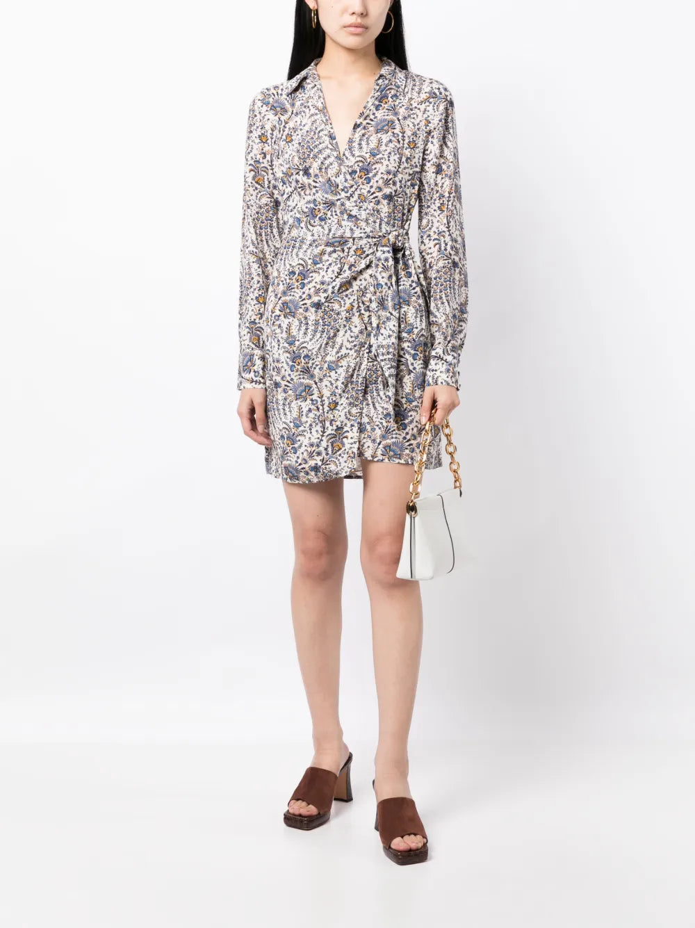 Abstract-Pattern Print Wrap Dress