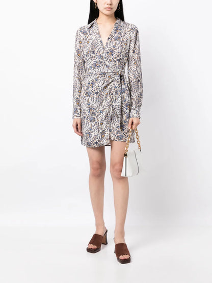 Abstract-Pattern Print Wrap Dress