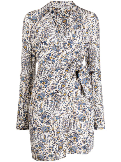 Abstract-Pattern Print Wrap Dress