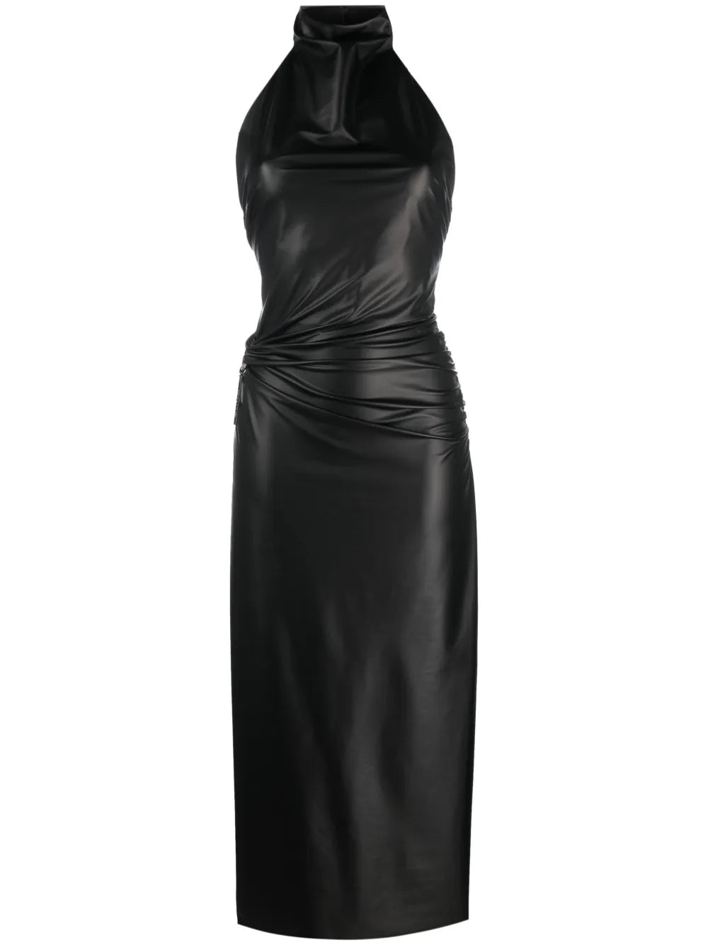 Faux-Leather Halterneck Midi Dress