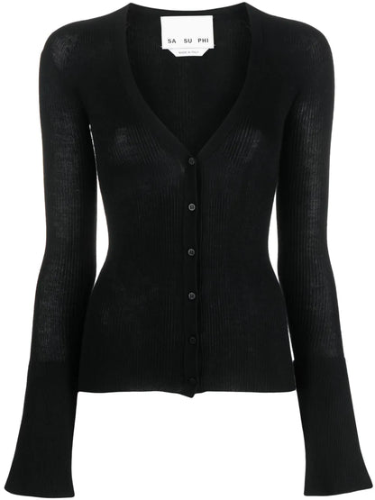 V-Neck Ribbed Cashmere-Blend Cardigan