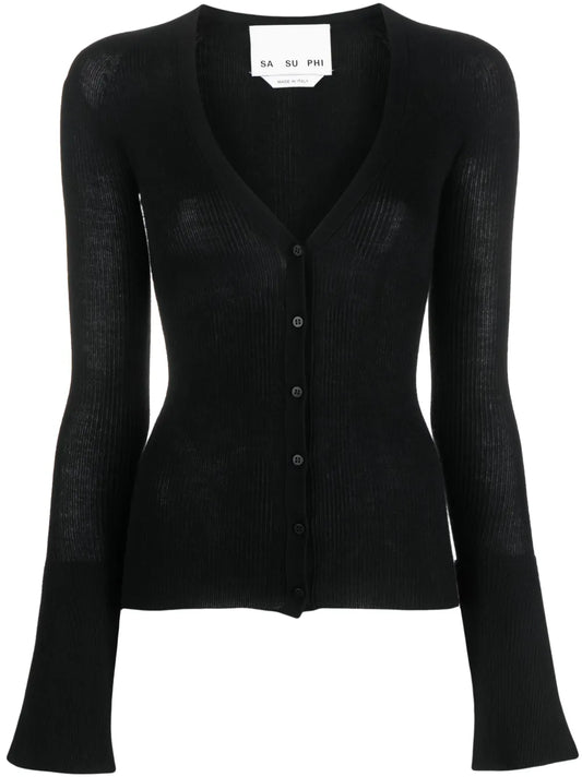 V-Neck Ribbed Cashmere-Blend Cardigan