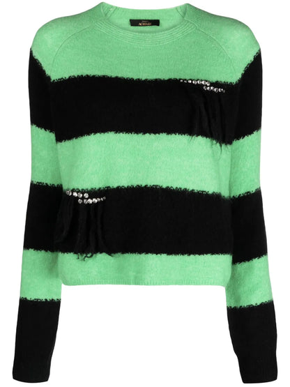 Rhinestone-Embellished Striped Jumper