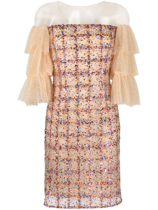 Sequined Ruffled-Sleeve Dress