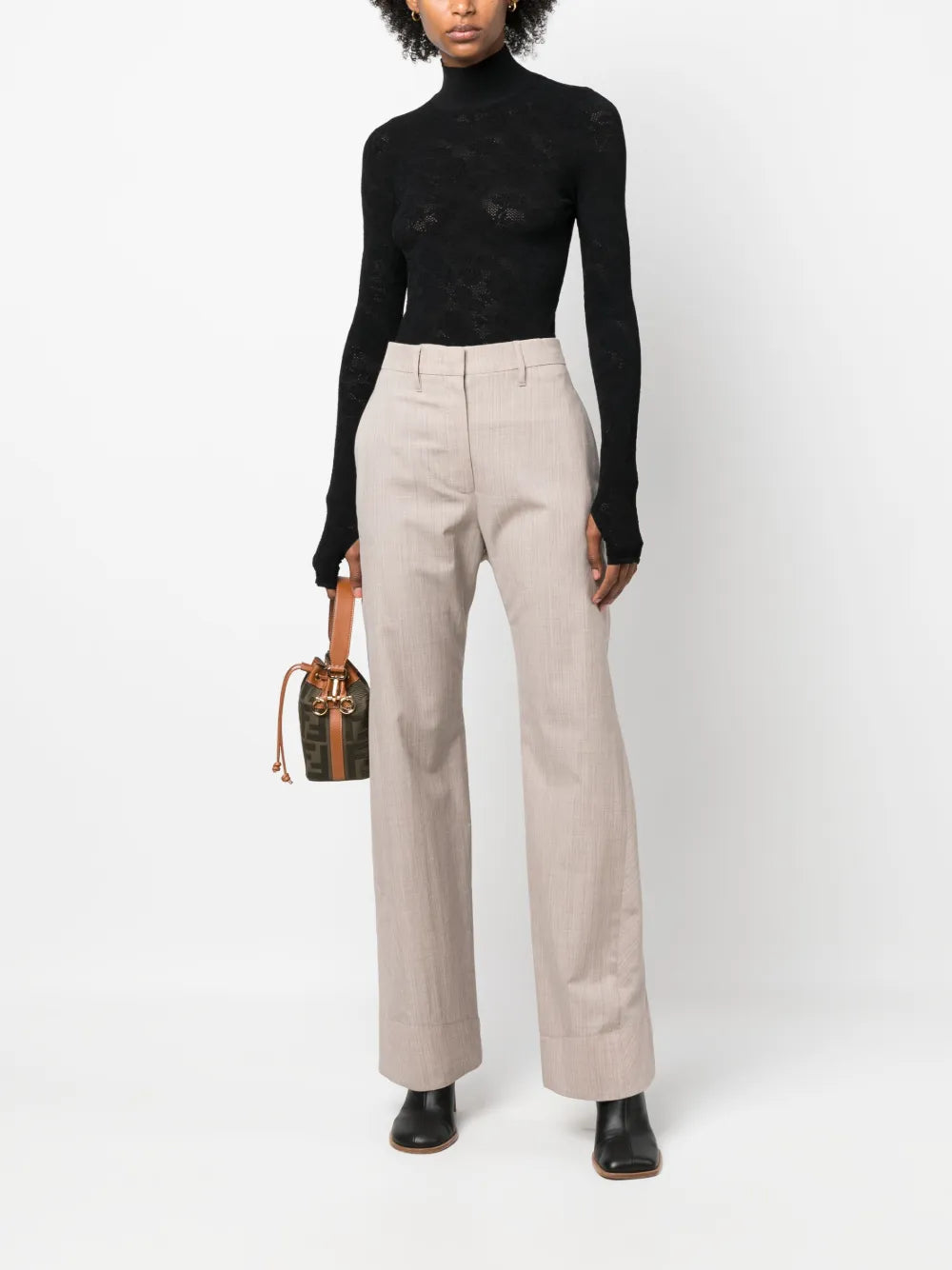 Mélange-Effect Straight-Leg Wool Trousers