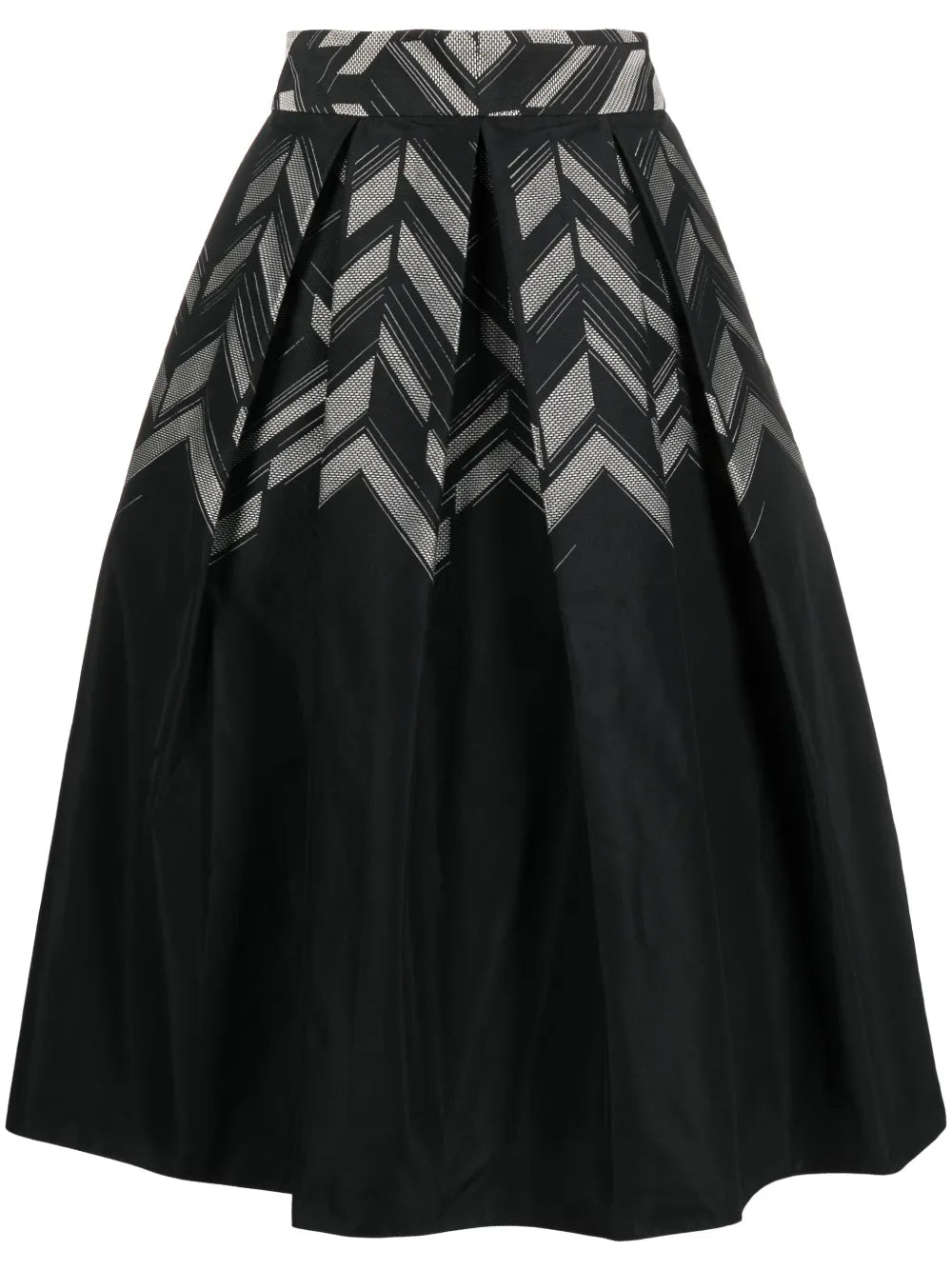 Chevron-Print Pleated Midi Skirt