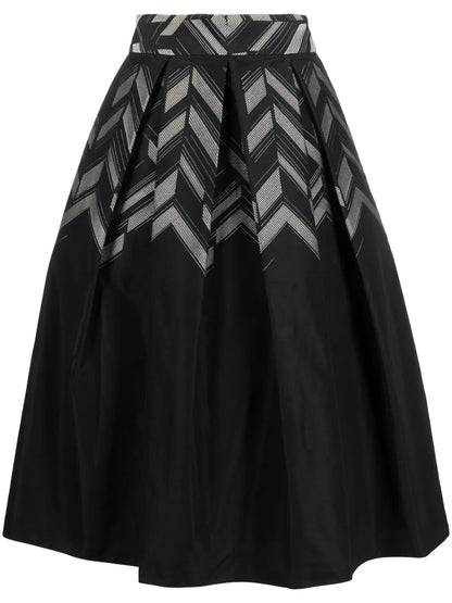 Chevron-Print Pleated Midi Skirt