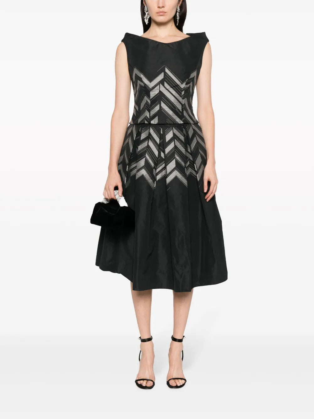 Chevron-Print Pleated Midi Skirt