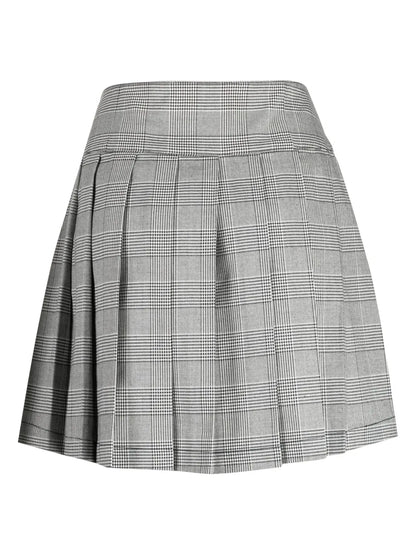 Houndstooth-Print Pleated Skirt
