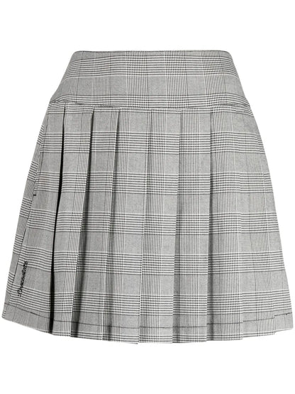 Houndstooth-Print Pleated Skirt