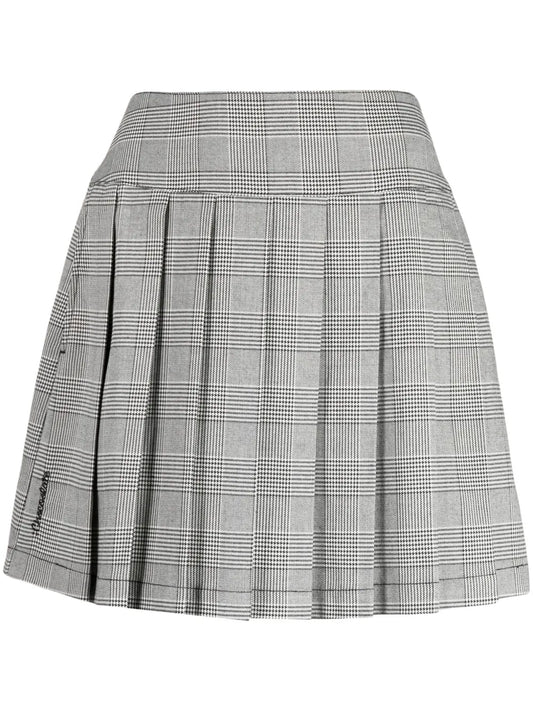 Houndstooth-Print Pleated Skirt