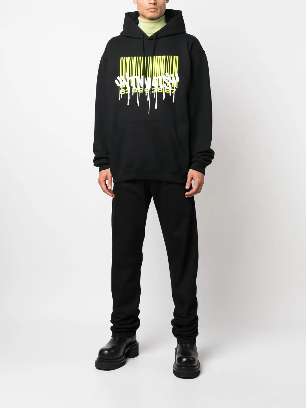 Barcode-Print Long-Sleeve Hoodie