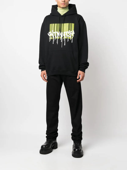 Barcode-Print Long-Sleeve Hoodie