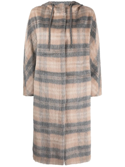 Brushed Plaid-Check Hooded Coat