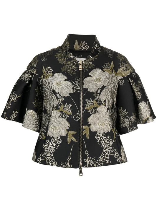 Short-Sleeve Brocade Jacket