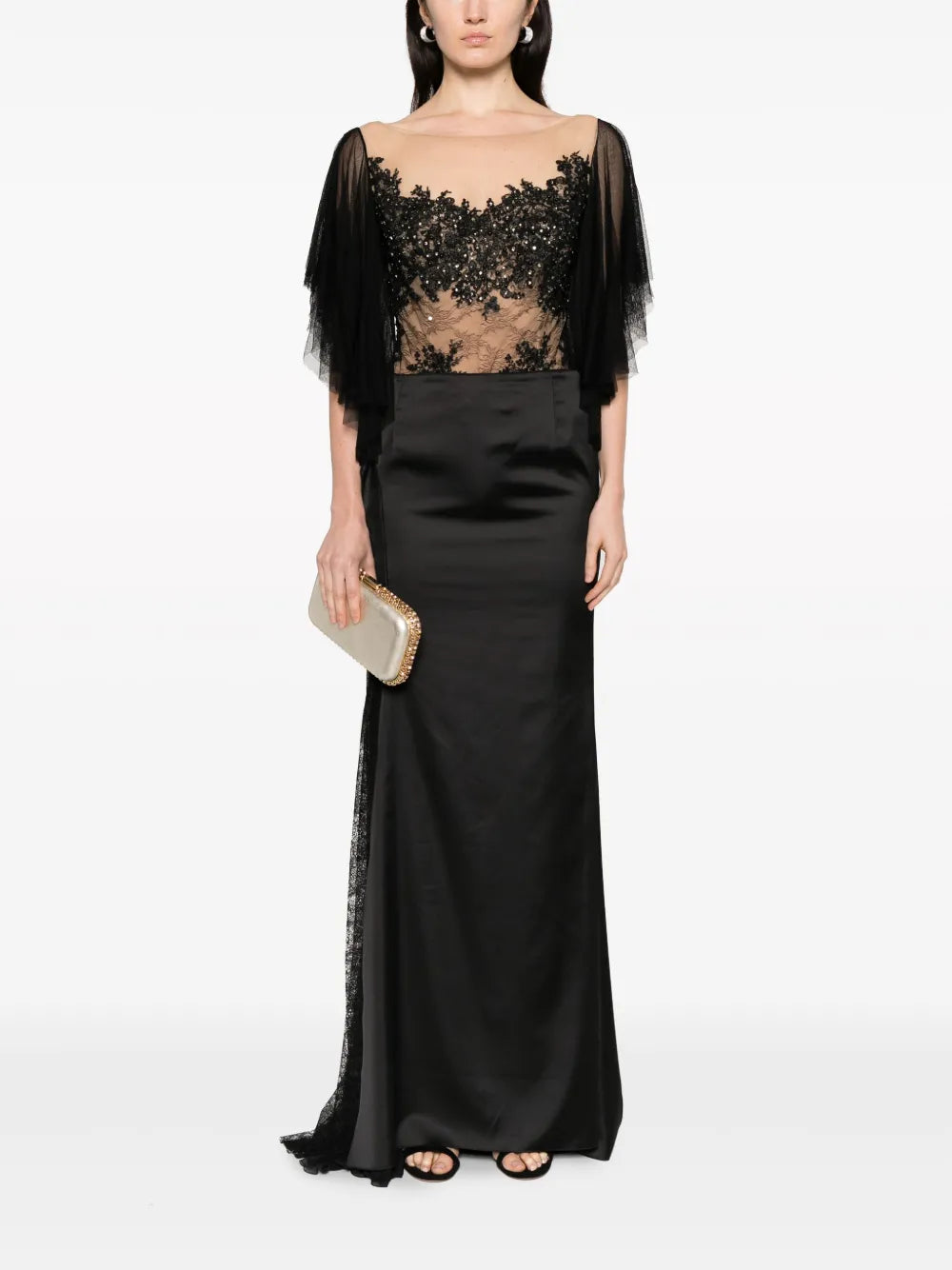 Floral-Detailing Satin Maxi Skirt