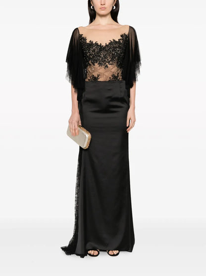 Floral-Detailing Satin Maxi Skirt