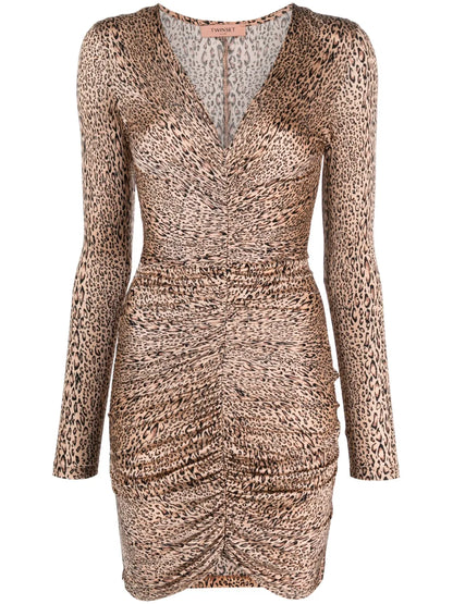 Leopard-Print Ruched Minidress