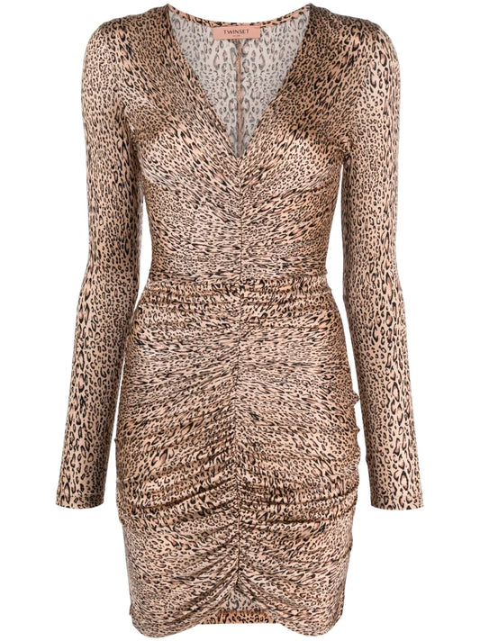 Leopard-Print Ruched Minidress