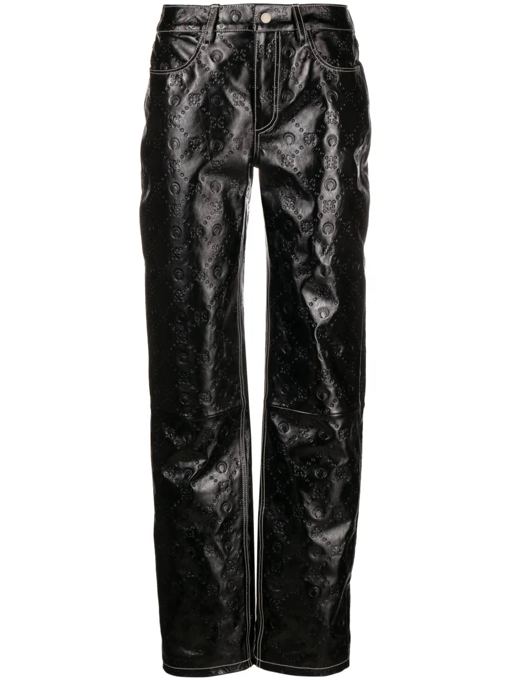 Embossed Straight-Leg Leather Trousers