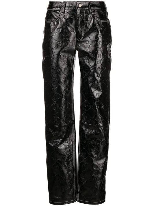 Embossed Straight-Leg Leather Trousers