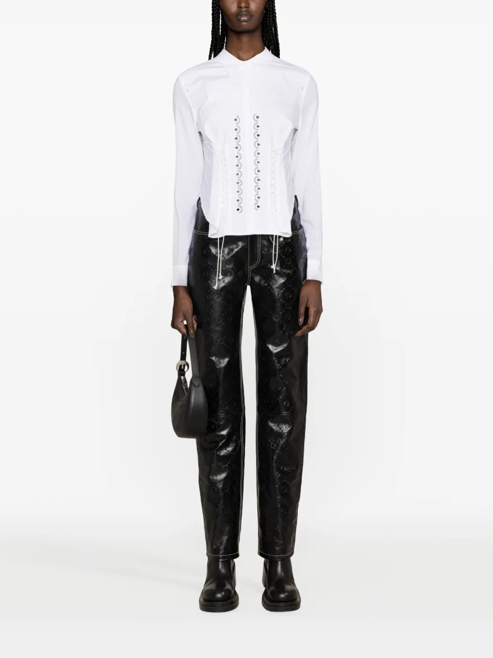 Embossed Straight-Leg Leather Trousers