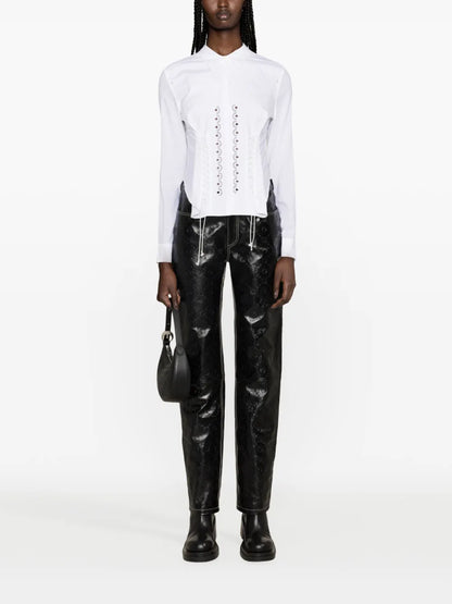 Embossed Straight-Leg Leather Trousers