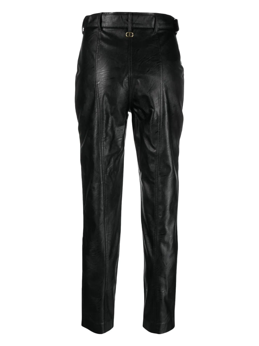 Belted Faux-Leather Trousers