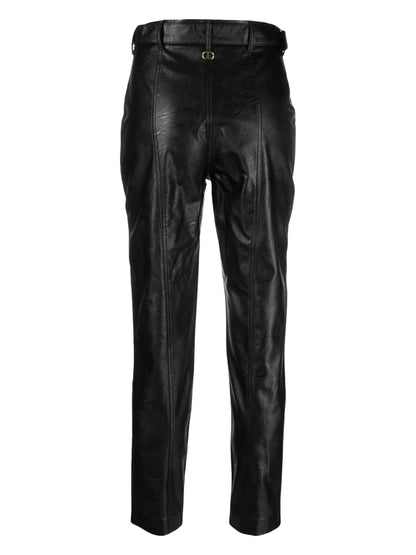 Belted Faux-Leather Trousers