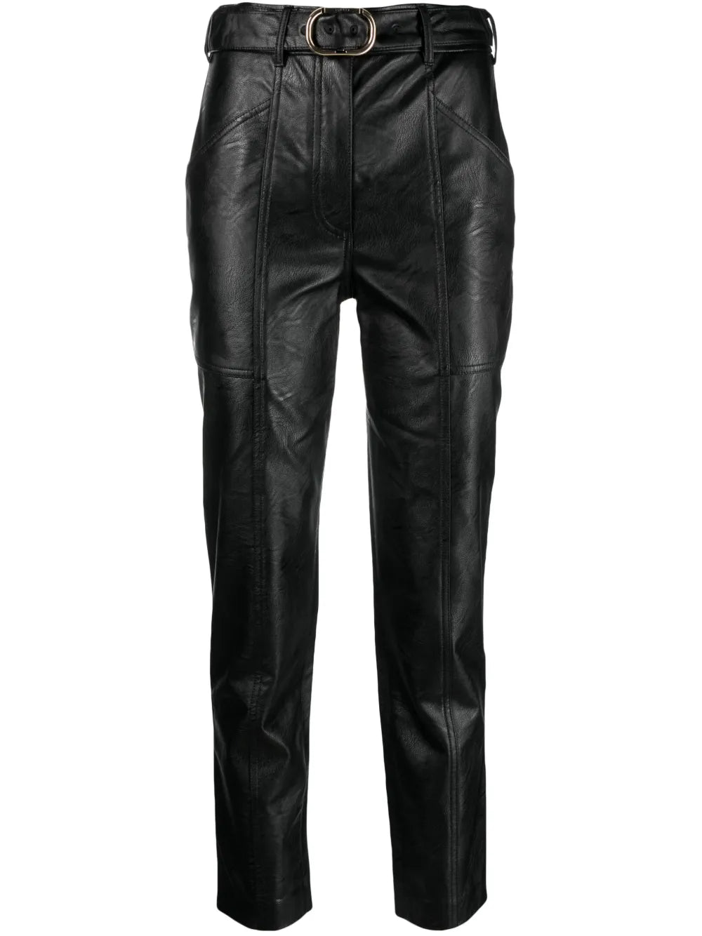 Belted Faux-Leather Trousers