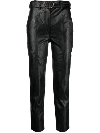Belted Faux-Leather Trousers