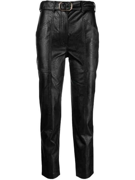 Belted Faux-Leather Trousers